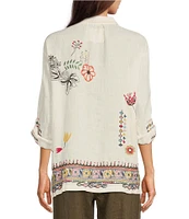 JOHNNY WAS Simmie Linen Point Collar Long Sleeve Embroidered Blouse