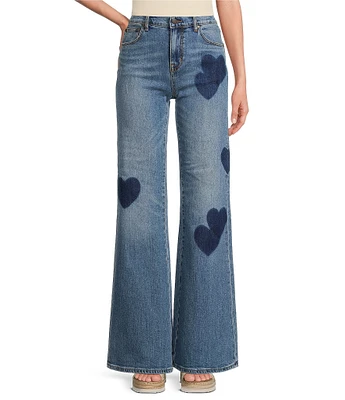 JOHNNY WAS Stretch Denim Heart Placement Print 5-Pocket Flare Leg Jeans