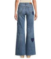 JOHNNY WAS Stretch Denim Heart Placement Print 5-Pocket Flare Leg Jeans