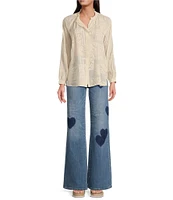 JOHNNY WAS Stretch Denim Heart Placement Print 5-Pocket Flare Leg Jeans