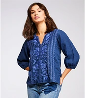 JOHNNY WAS Stretch Denim Heart Placement Print 5-Pocket Flare Leg Jeans