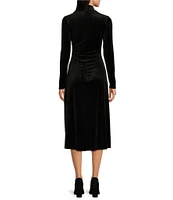 JOHNNY WAS Stretch Velvet Embroidered Floral Mock Neck Long Sleeve Midi Sheath Dress