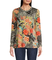 JOHNNY WAS Sunrise Favorite Patchwork Floral Geo Print Long Sleeve Tee Shirt