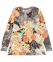 JOHNNY WAS Sunrise Favorite Patchwork Floral Geo Print Long Sleeve Tee Shirt