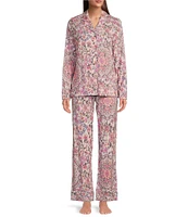 JOHNNY WAS The Aussie Long Sleeve Notch Collar Long Knit Printed Pajama Set