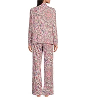 JOHNNY WAS The Aussie Long Sleeve Notch Collar Long Knit Printed Pajama Set