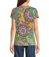 JOHNNY WAS The Janie Favorite Bamboo Knit Napperon Print V-Neck Short Sleeve Tee