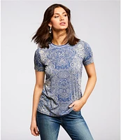JOHNNY WAS The Janie Favorite Boho Floral Print Bamboo Knit Crew Neck Short Sleeve Tee