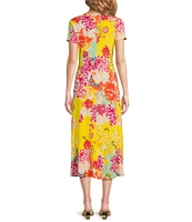 JOHNNY WAS The Janie Favorite Charlie Floral Print Knit Jersey Crew Neck Cap Sleeve Midi Dress