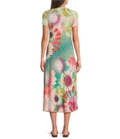 JOHNNY WAS The Janie Favorite Emily Abstract Floral Print Knit Jersey Crew Neck Cap Sleeve Midi Dress
