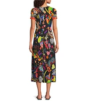 JOHNNY WAS The Janie Favorite Jenny Scarf Mixed Print Crew Neck Cap Sleeve Midi Dress