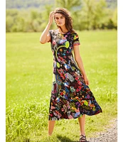 JOHNNY WAS The Janie Favorite Jenny Scarf Mixed Print Crew Neck Cap Sleeve Midi Dress