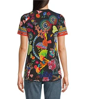 JOHNNY WAS The Janie Favorite Jenny Scarf Mixed Print Crew Neck Short Sleeve Knit Tee
