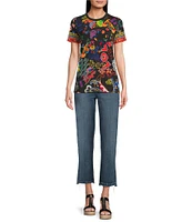 JOHNNY WAS The Janie Favorite Jenny Scarf Mixed Print Crew Neck Short Sleeve Knit Tee
