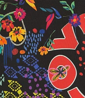 JOHNNY WAS The Janie Favorite Jenny Scarf Mixed Print Crew Neck Short Sleeve Knit Tee