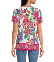 JOHNNY WAS The Janie Favorite Kallie Scarf Print Crew Neck Short Sleeve Knit Tee