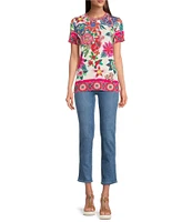 JOHNNY WAS The Janie Favorite Kallie Scarf Print Crew Neck Short Sleeve Knit Tee