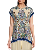 JOHNNY WAS The Janie Favorite Paisley Crew Neck Cap Sleeve Draped Tee