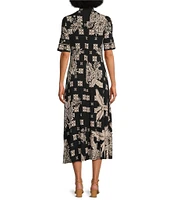 JOHNNY WAS The Janie Favorite Short Sleeve Seamed Mock Neck Printed Dress