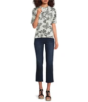 JOHNNY WAS The Janie Favorite Sydnee Butterfly Print Crew Neck Elbow Sleeve Knit Tee