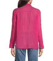 Johnny Was Velouria Embroidered Collar V-Neck Long Sleeve Button Front Blouse