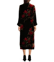 JOHNNY WAS Velvet Floral Bracelet Sleeve Open-Front Long Kimono Coat