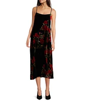 JOHNNY WAS Velvet Floral Scoop Neck Sleeveless Slip Dress