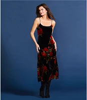 JOHNNY WAS Velvet Floral Scoop Neck Sleeveless Slip Dress