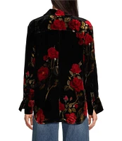 JOHNNY WAS Velvet Floral V-Neck Long Sleeve Button-Front Relaxed Seamed Shirt