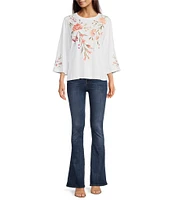 JOHNNY WAS Vienna Floral Embroidery Motif Long Kimono Sleeve Tee