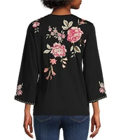 JOHNNY WAS Vienna Floral Embroidery Motif Long Kimono Sleeve Tee