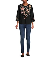 JOHNNY WAS Vienna Floral Embroidery Motif Long Kimono Sleeve Tee
