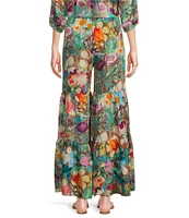 JOHNNY WAS Violetta Floral Print Tiered Coordinating Wide-Leg Pants