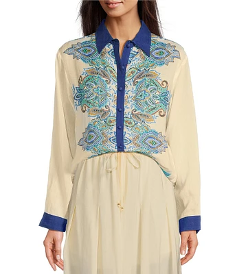 JOHNNY WAS Woven Printed Pleat Back Oversized Shirt