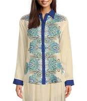 JOHNNY WAS Woven Printed Pleat Back Oversized Shirt
