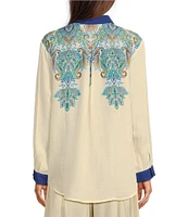JOHNNY WAS Woven Printed Pleat Back Oversized Shirt