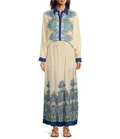 JOHNNY WAS Woven Printed Pleat Back Oversized Shirt