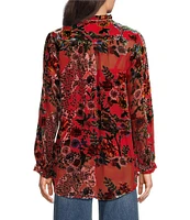 JOHNNY WAS Yoella Burnout Velvet Split V-Neck Long Sleeve Shirttail Hem Tunic