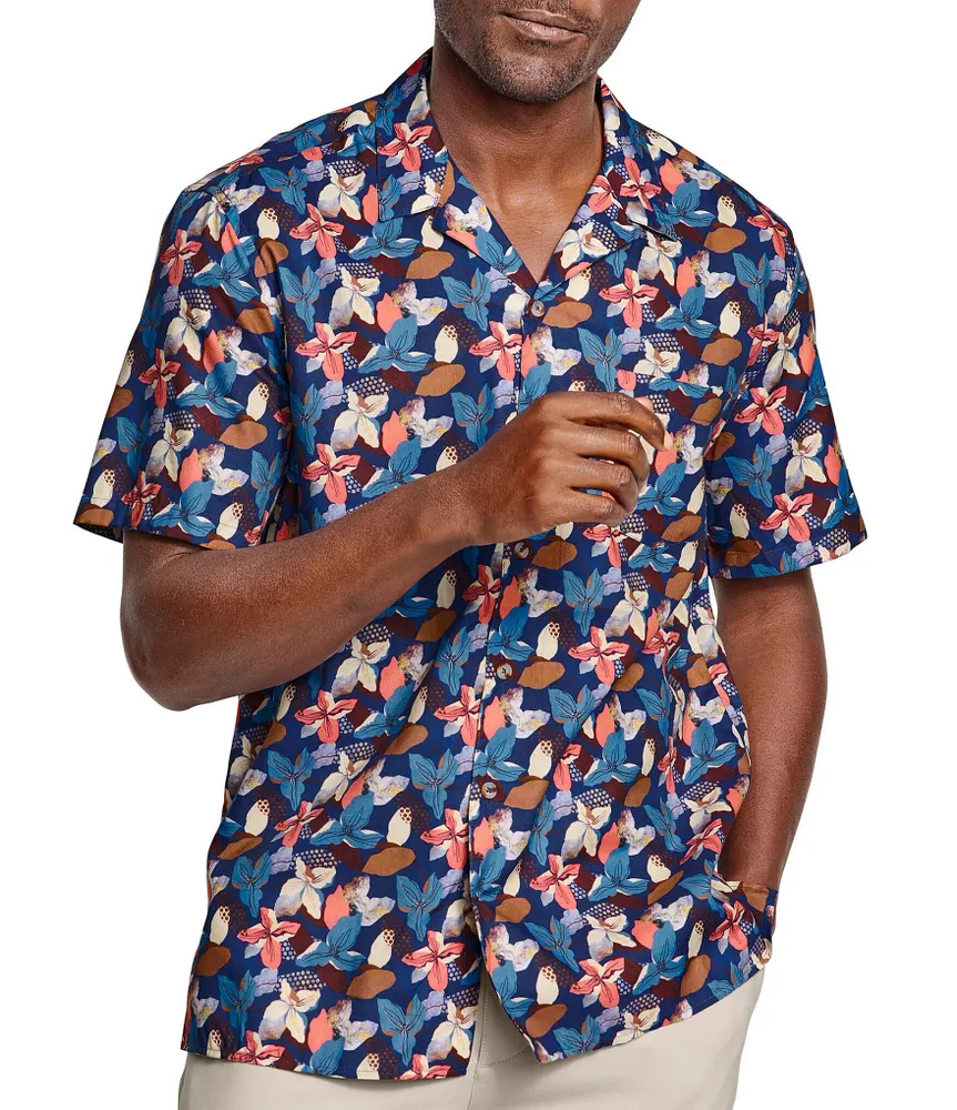 Johnston & Murphy Abstract Floral Print Short Sleeve Woven Camp Shirt