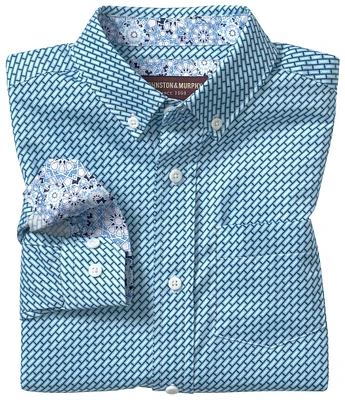 Johnston & Murphy Big Boys 8-20 Long Sleeve Bar-Printed Woven Shirt