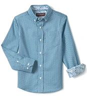 Johnston & Murphy Big Boys 8-20 Long Sleeve Bar-Printed Woven Shirt