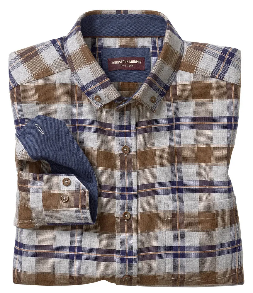 Johnston & Murphy Brushed Heather Plaid Print Long Sleeve Woven Shirt