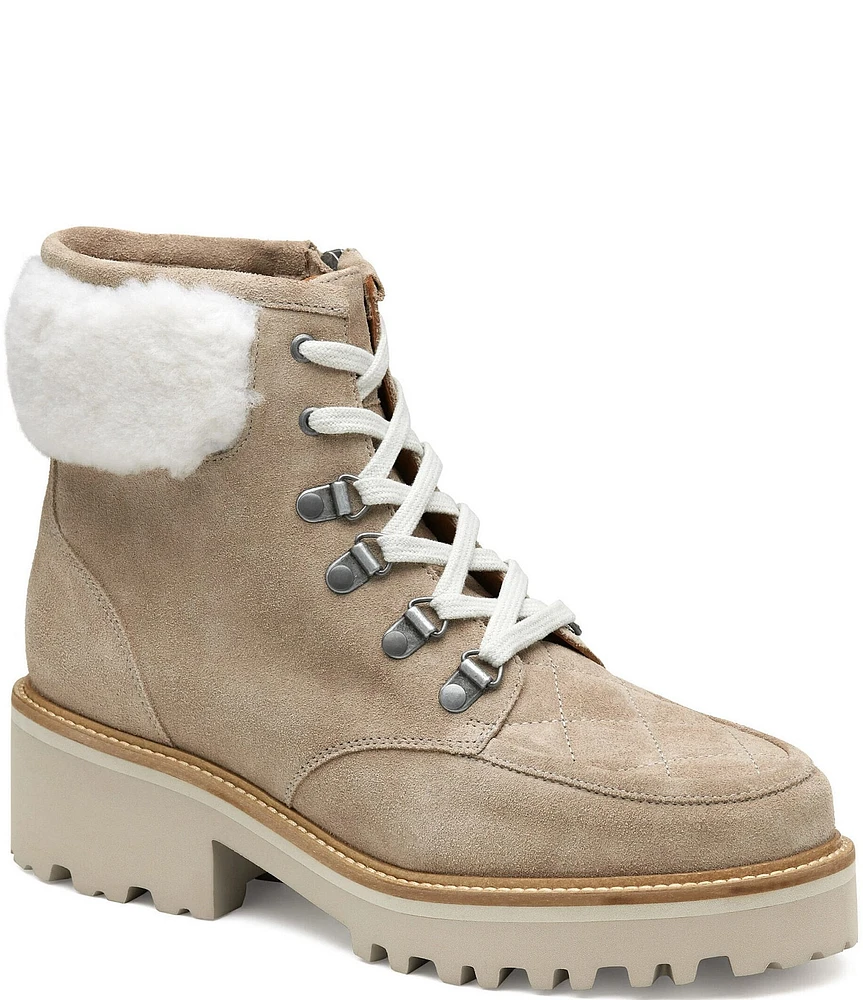 Johnston & Murphy Emma Quilted Suede Shearling Collar Hiker Booties