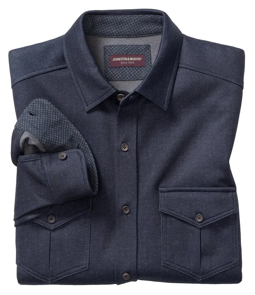 Johnston & Murphy Indigo Knit Long-Sleeve Woven Shirt