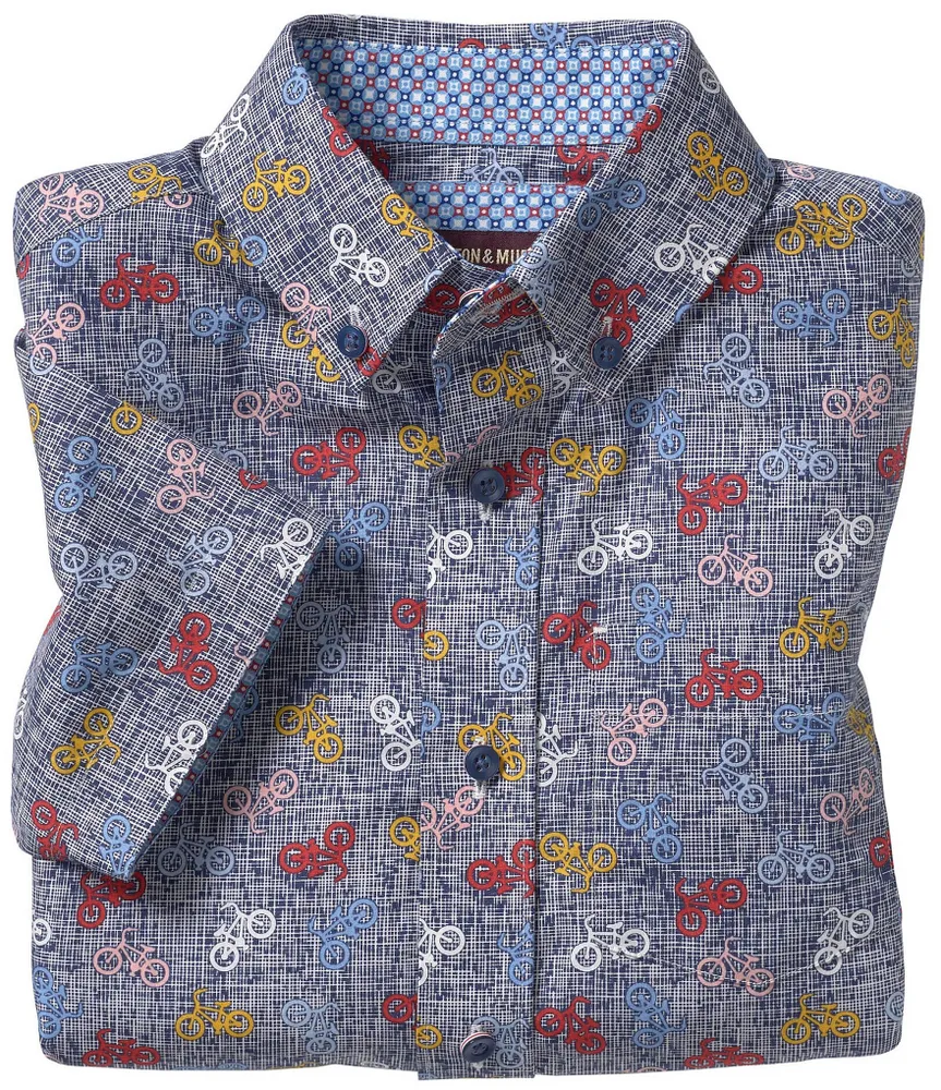 Johnston & Murphy Little /Big Boys 4-16 Short Sleeve Bicycle Printed Button Front Shirt