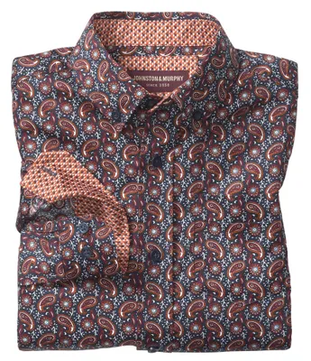 Johnston & Murphy Little/Big Boys 4-16 Long Sleeve Paisley Party Print Button Down Shirt