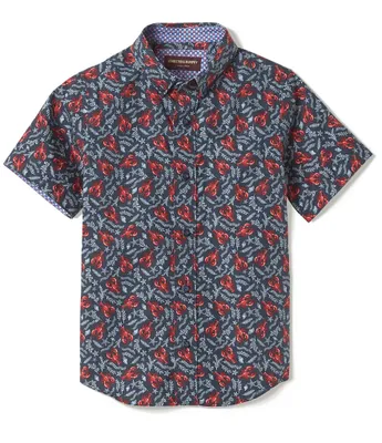 Johnston & Murphy Little/Big Boys 4-16 Navy Lobster Short Sleeve Woven Shirt