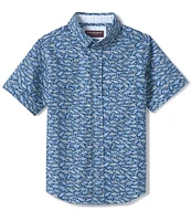 Johnston & Murphy Little/Big Boys 4-16 Short Sleeve Button Down Collar Chest Pocket Fishbone Print Shirt