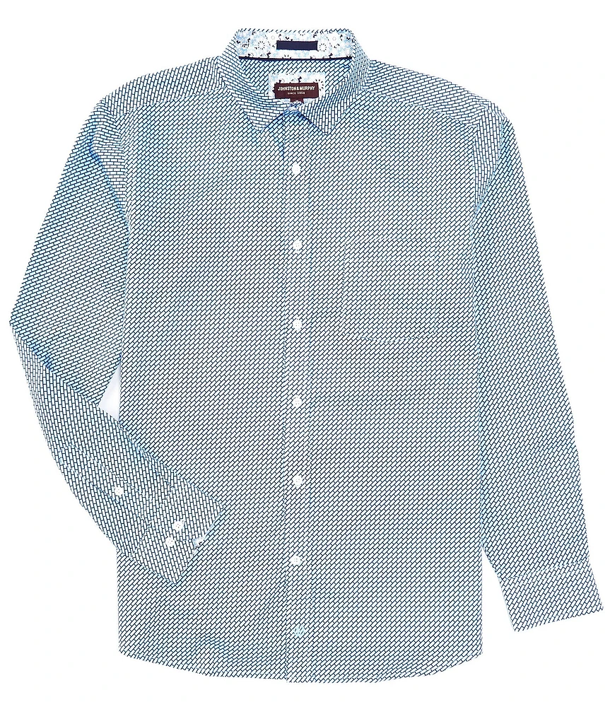 Johnston & Murphy Sateen Bar Print Long Sleeve Woven Shirt