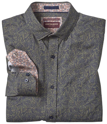 Johnston & Murphy Sateen Foliage Print Long Sleeve Woven Shirt